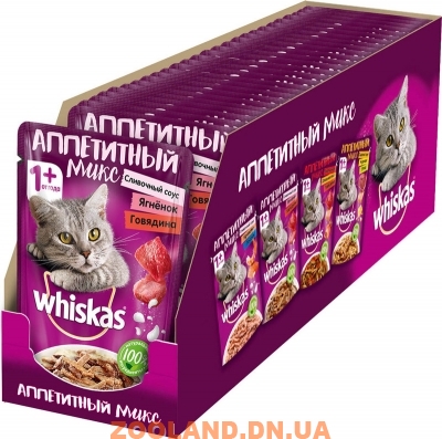 Whiskas Вискас Аппетитный микс говядина и ягненок со сливочным соусом