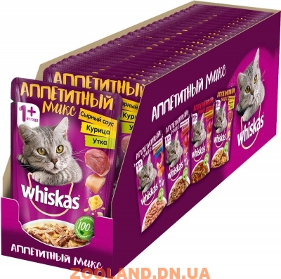 Whiskas Вискас Аппетитный микс Сырный соус, курица и утка