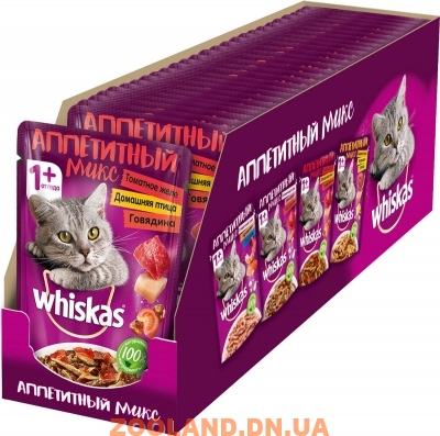 Whiskas Вискас Аппетитный микс Домашняя птица и говядина в томатном желе