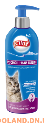 Cliny Клини Шампунь-кондиционер для длинношерстных кошек Роскошный шелк
