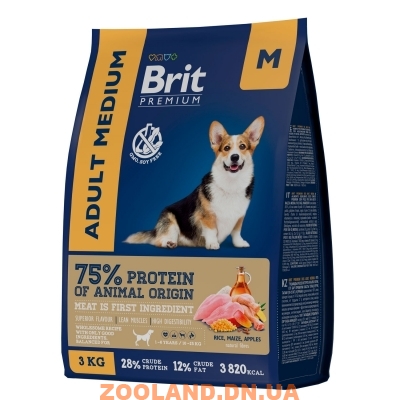 Brit Premium Adult M Брит с курицей для взрослых собак средних пород