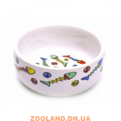 Beeztees Миска фарфоровая для кошки с изображением рыб